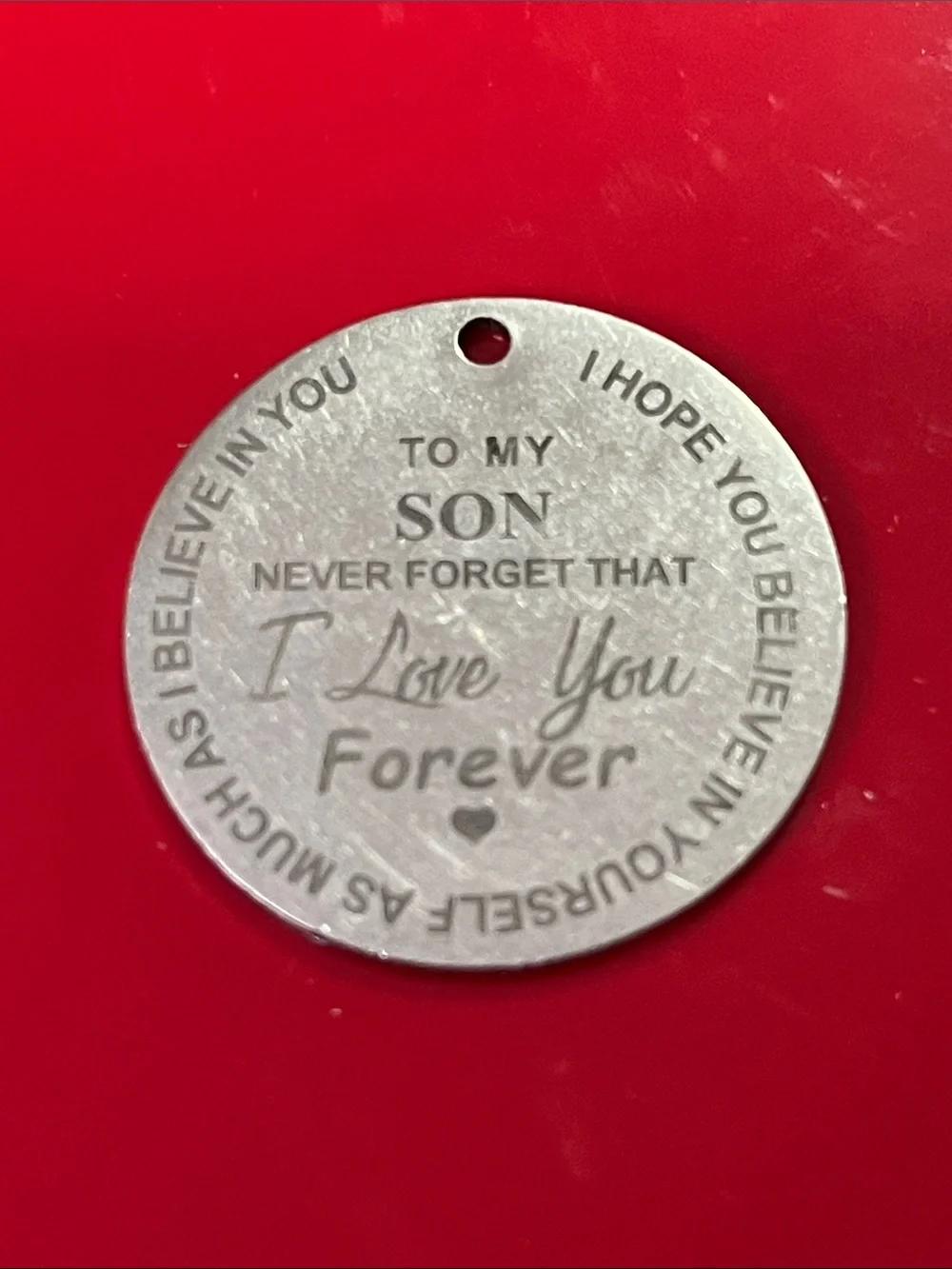 Silver 'To My Son' Inspirational Round Key Charm